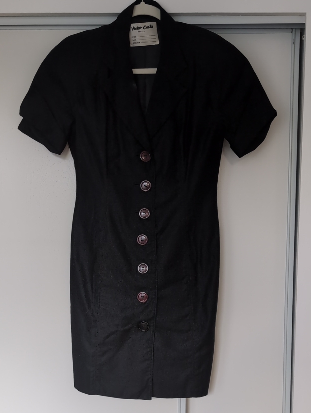 Victor Costa Black Button-Front Midi Dress